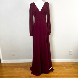 Lulus All‎ My Life Burgundy Long Sleeve Deep V Neck Maxi Dress Size Small